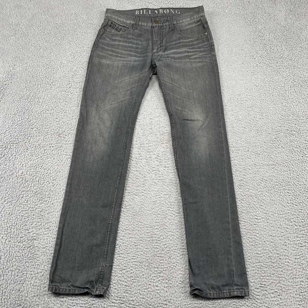Billabong Jeans Mens 31 Grey Denim Straight Leg Faded Whiskered Casual Cotton